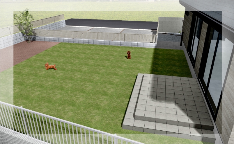 エクステリアご提案図面 犬との暮らしを考えたクローズ外構のエクステリア 稲敷郡 ｅ様邸 リアガーデン